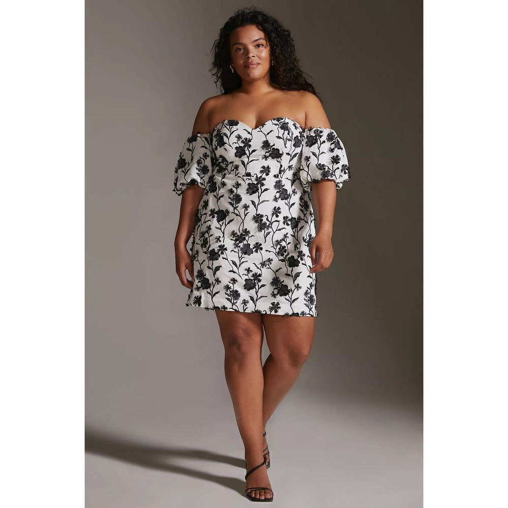 Anthropologie - Sabrina Puff-Sleeve Applique Mini Dress size 12 - Picture 2 of 15